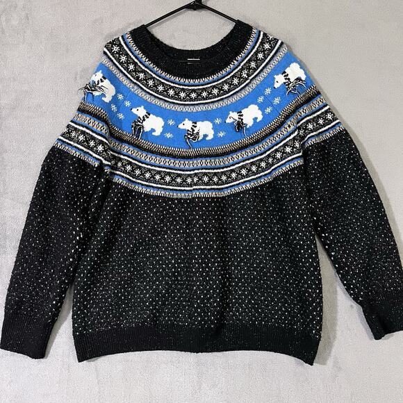Holiday Time Polar Bear Parade Sparkle Thread Fair Isle Sweater Womens Sz XL - Picture 1 of 10